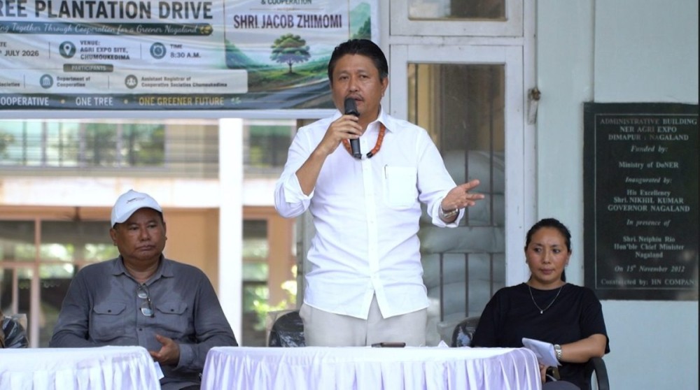 Nagaland PHED Minister Jacob Zhimomi at the culmination programme of Cooperative Week 2026: Sahakar se Samriddhi (Prosperity through cooperation) in Chümoukedima, on July 6. (Morung Photo)